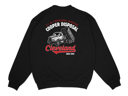 Black sweatshirt with Cooper Disposal truck graphic and text.