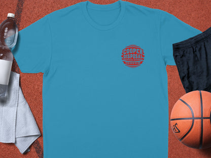 Blue t-shirt with Cooper Disposal logo and phone number.