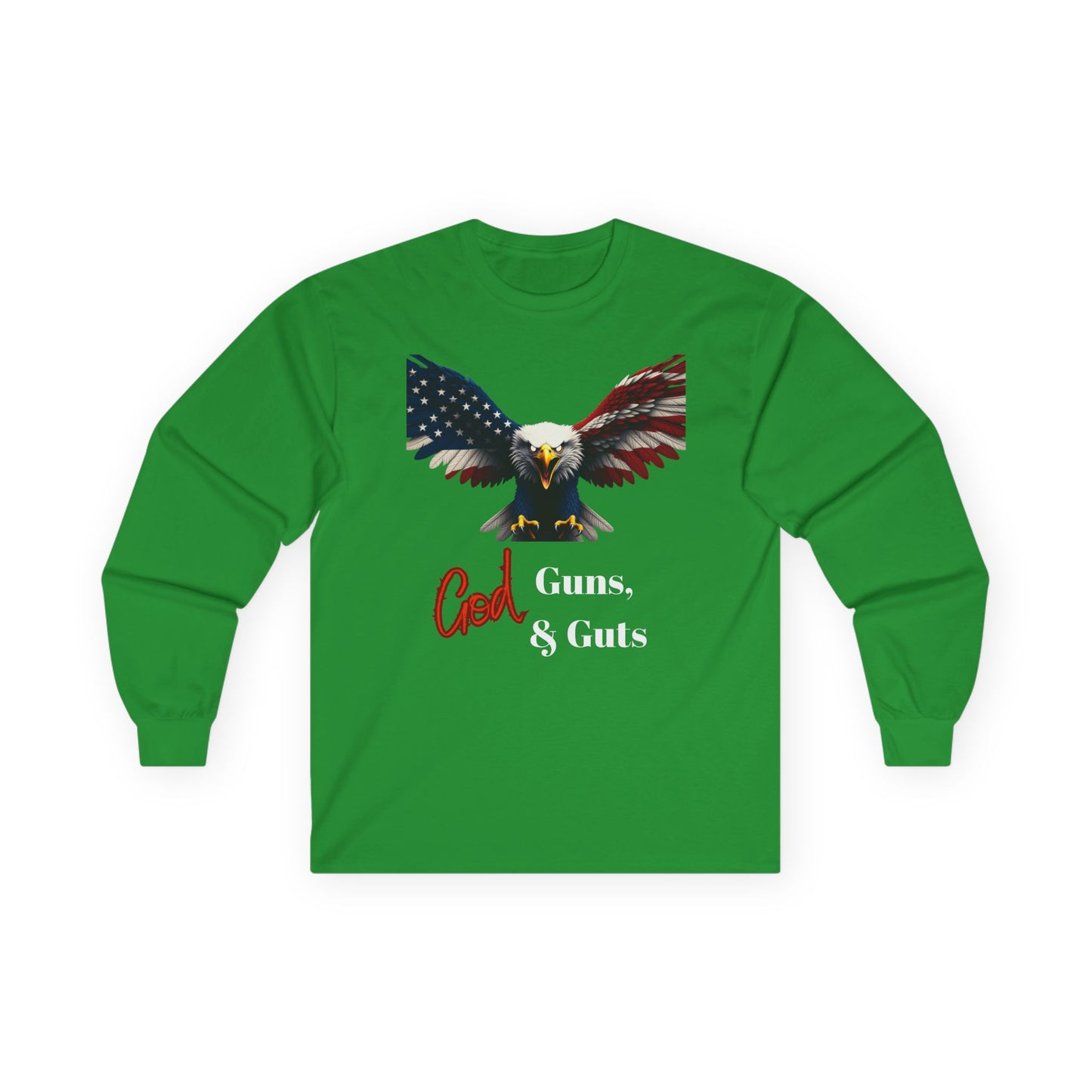 God Guns & Guts Patriotic Eagle on a long sleeve tee