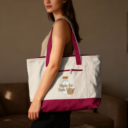 Made for Each Other phrase on a Zippered Canvas Tote