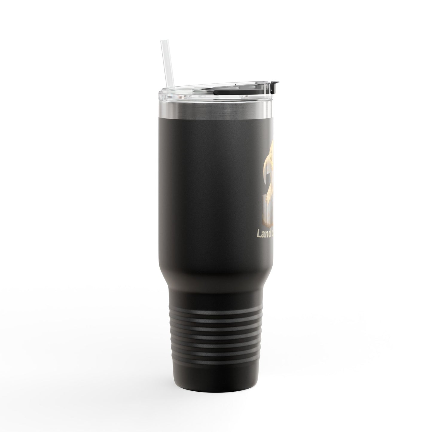 Land of the Free text on the bottom of a  40oz Insulated Travel Mug