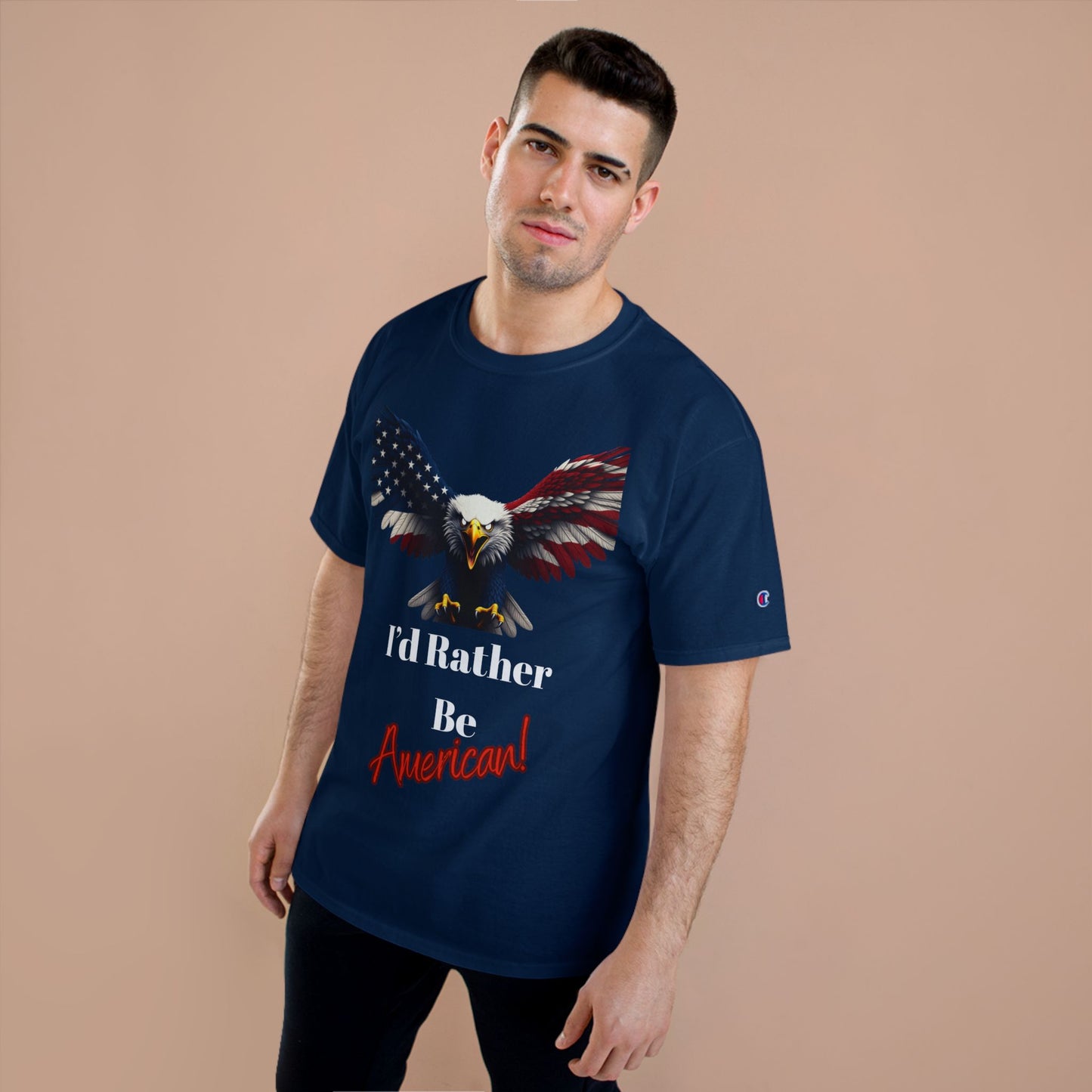 I'd Rather Be American Patriotic Eagle on a Champion T-shirt