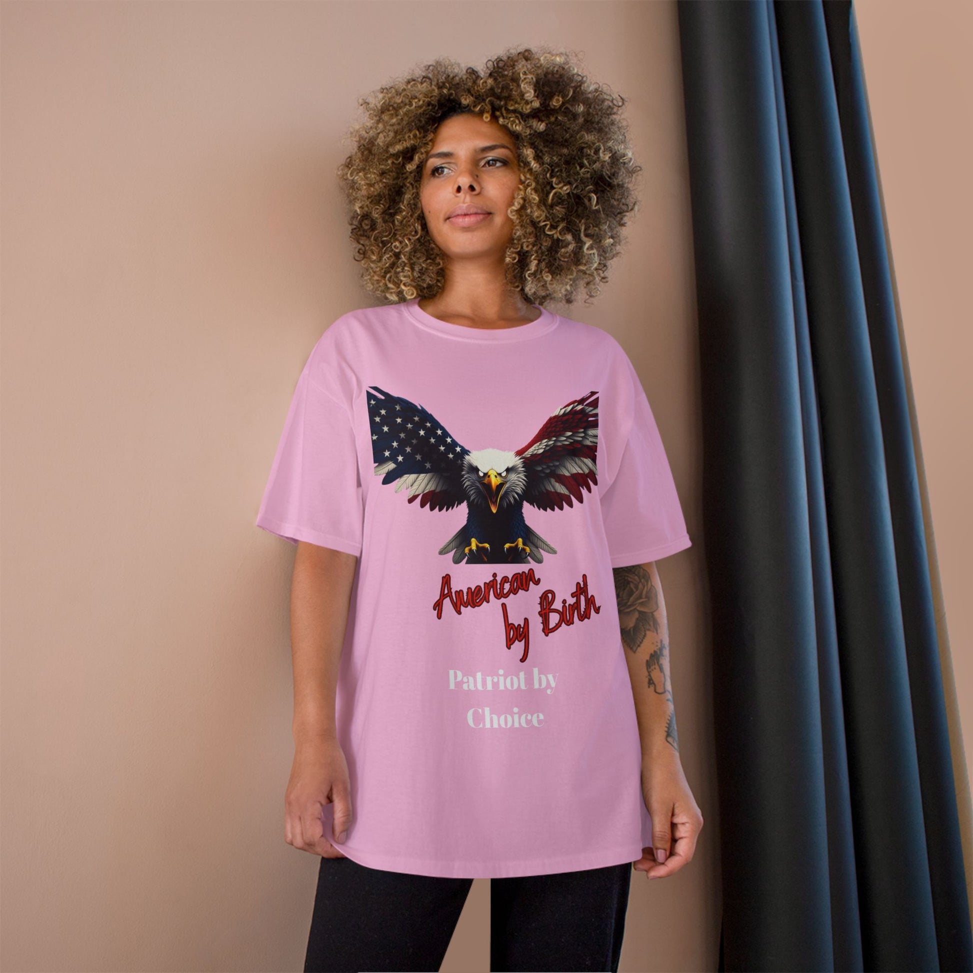 American By Birth Patriot By Choice Patriotic Eagle on a Champion T-shirt