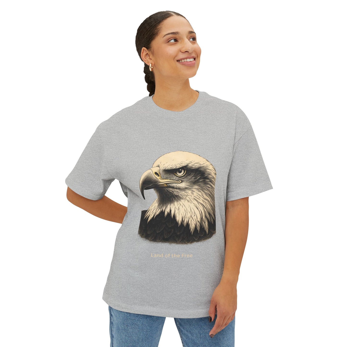 Engraved Eagle - Land of the Free text at the muted of a premium tee