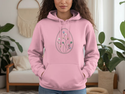 Floral Design Pink Hoodie with Front Pocket Feature