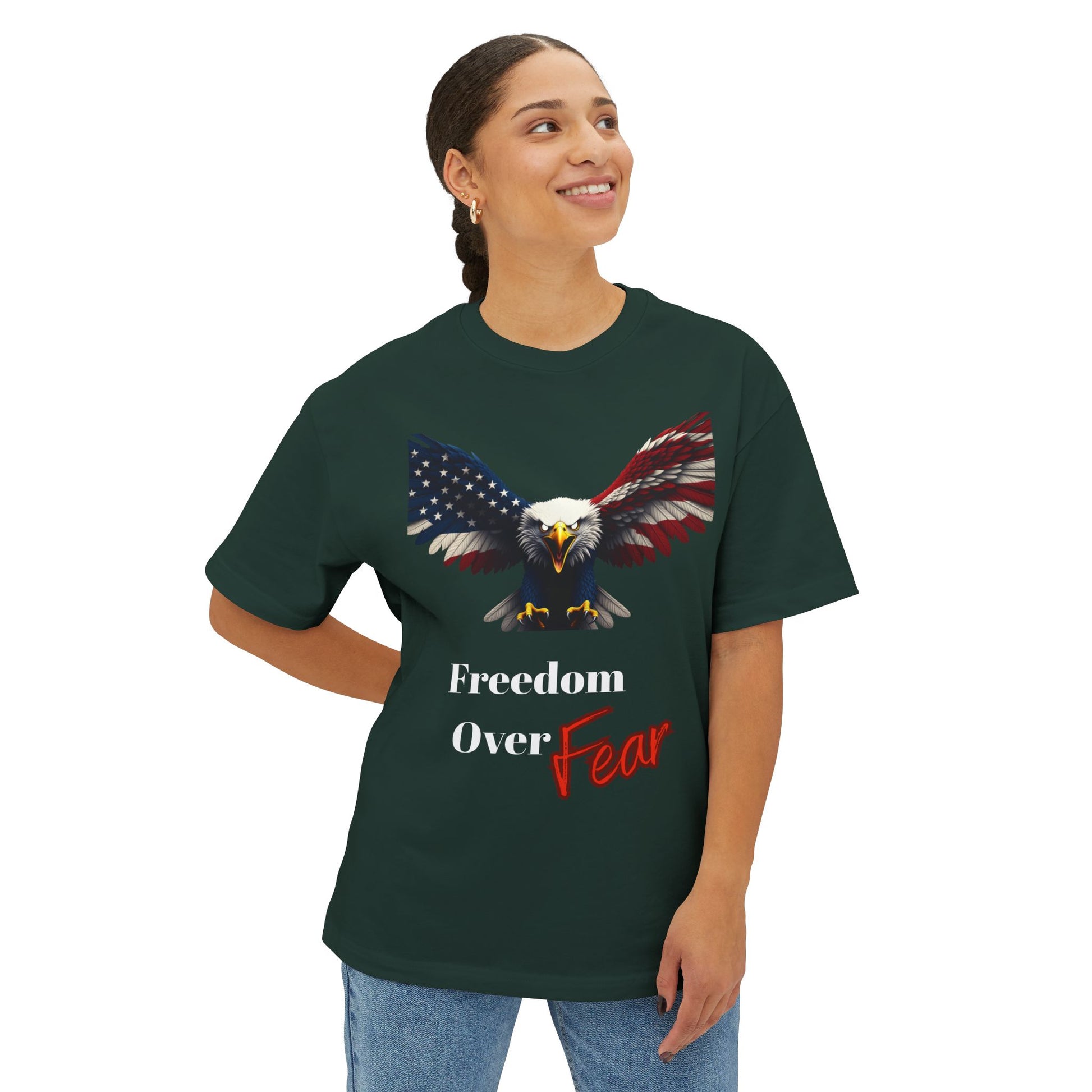 Freedom Over Fear Patriotic Eagle on a Premium Tee