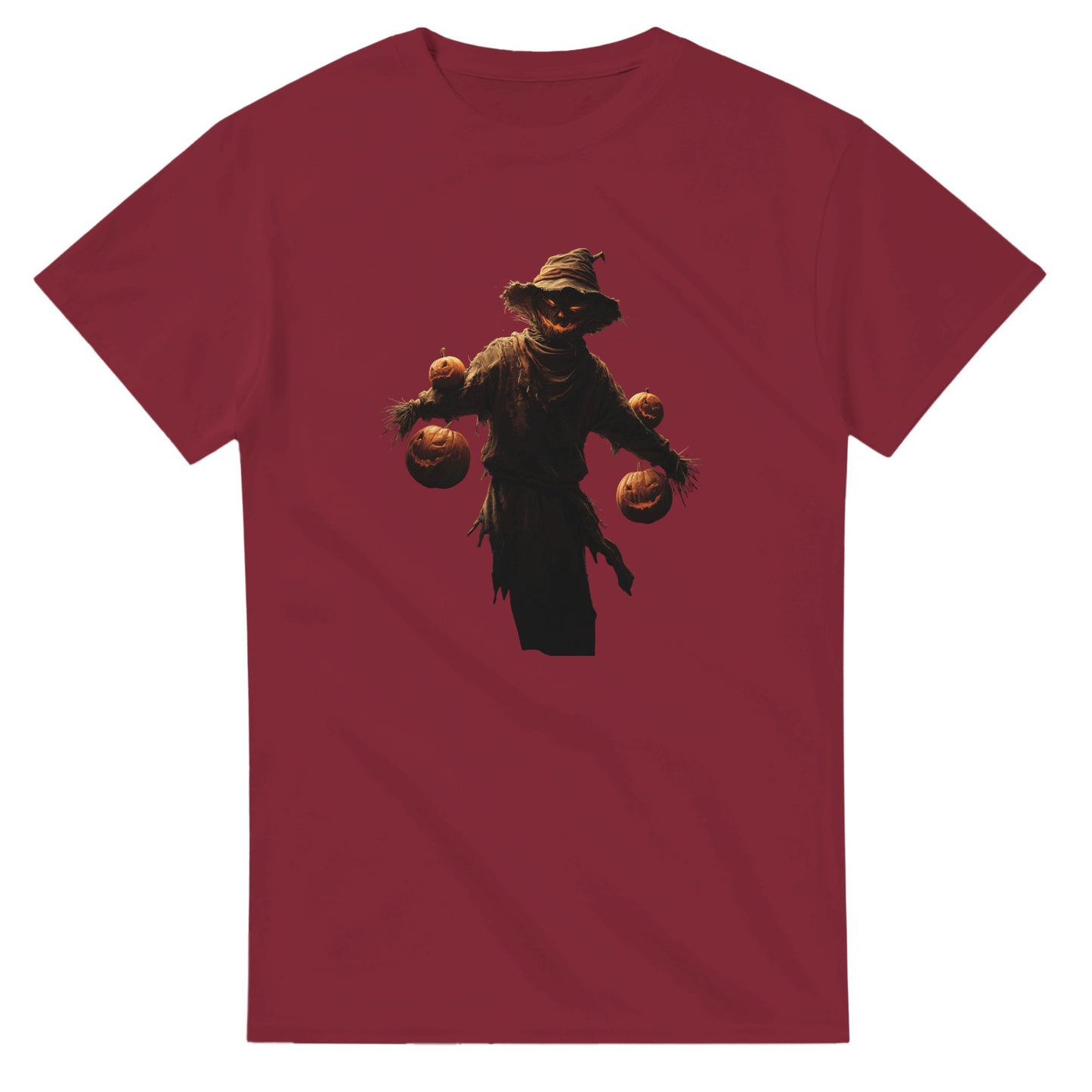 Haunted Scarecrow with Jack-o'-Lanterns on a Heavyweight T-shirt