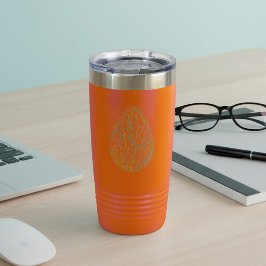 Insulated Orange Tumbler with Leaf Pattern Design