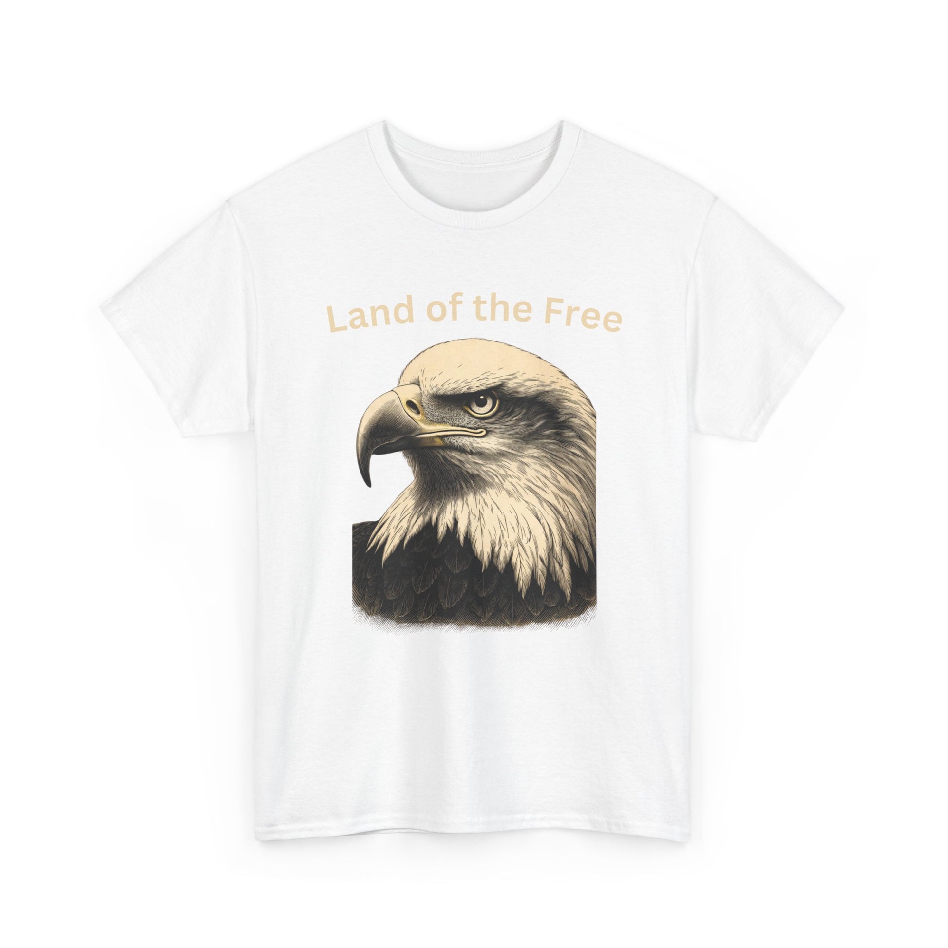 Engraved Eagle - Land of the Free - text on the top of a Heavyweight T-shirt