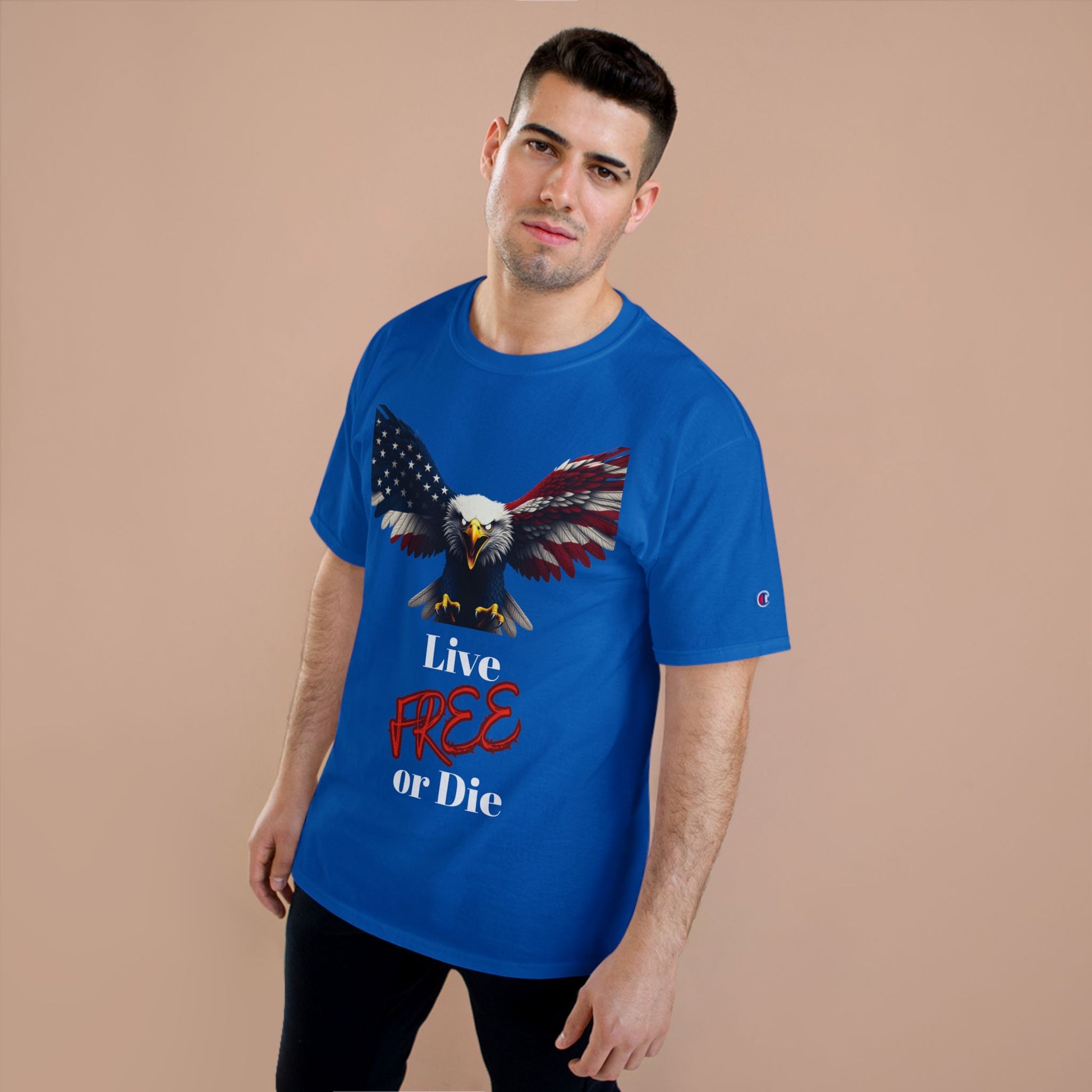 Live Free Or Die Patriotic Eagle on a Champion T-shirt