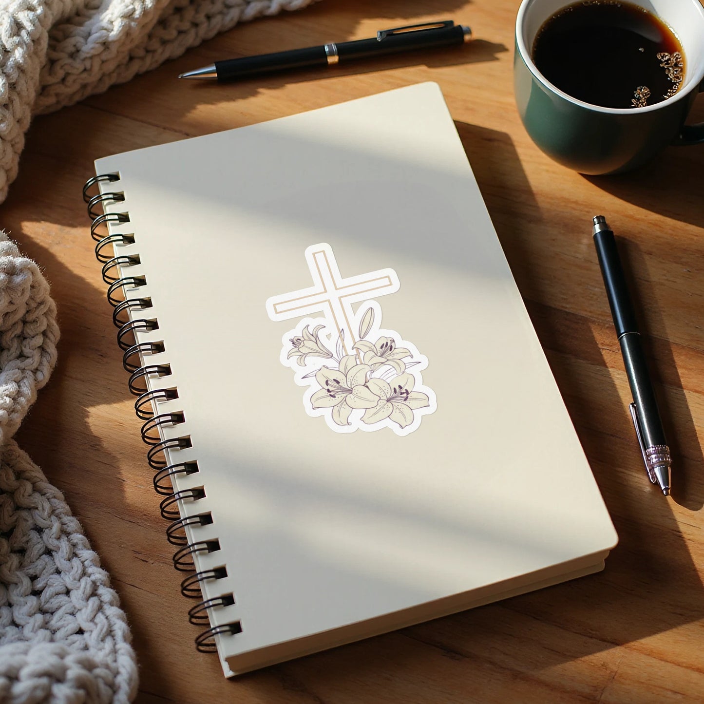 Elegant Cross Lilies Religious Floral Design product type