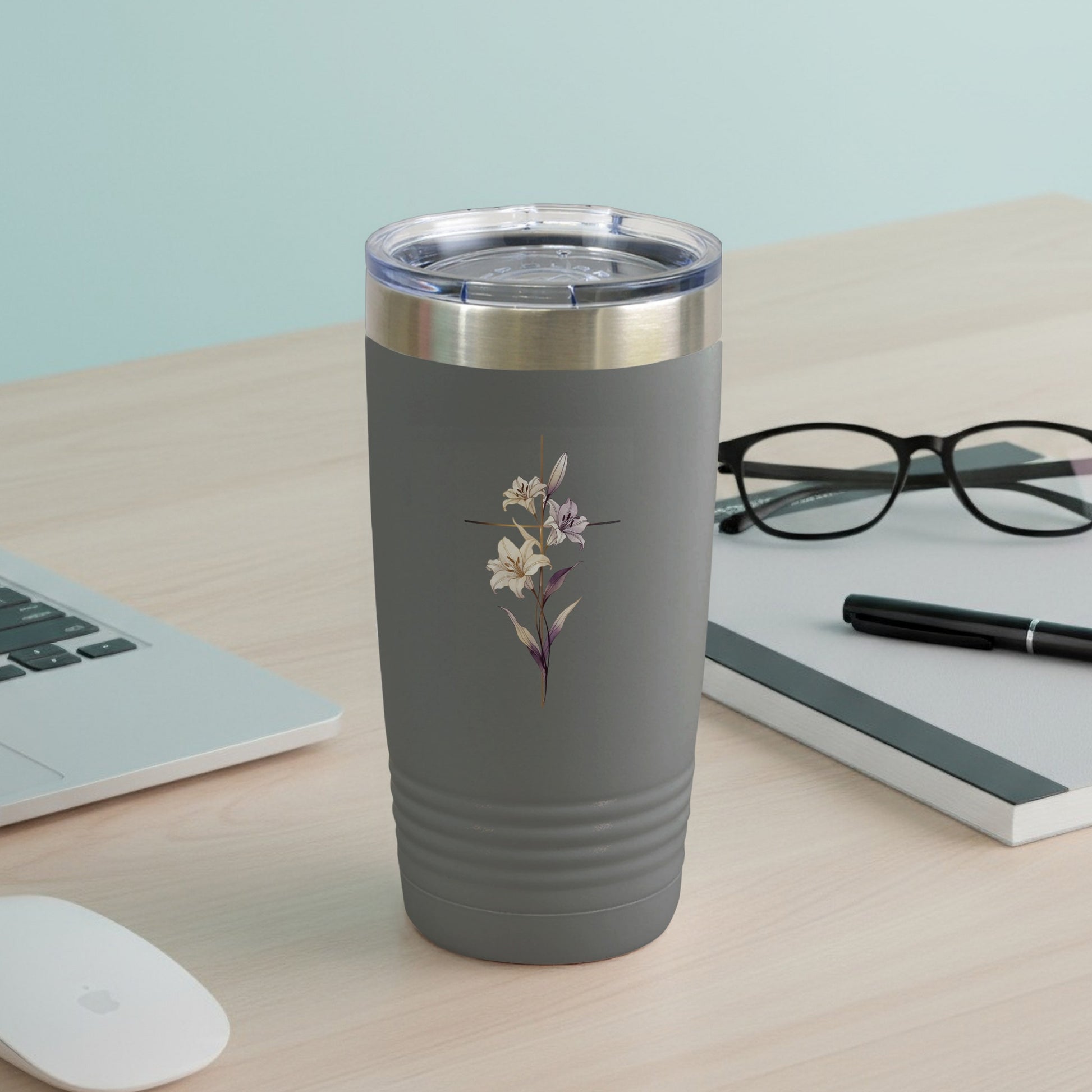 Gray Lilies Cross Floral Art Tumbler product type