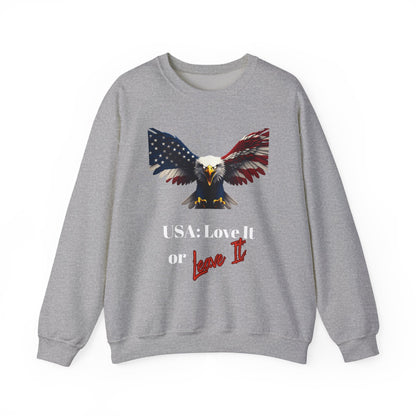 USA Love It Or Leave It Patriotic Eagle text on a Crewneck Sweatshirt