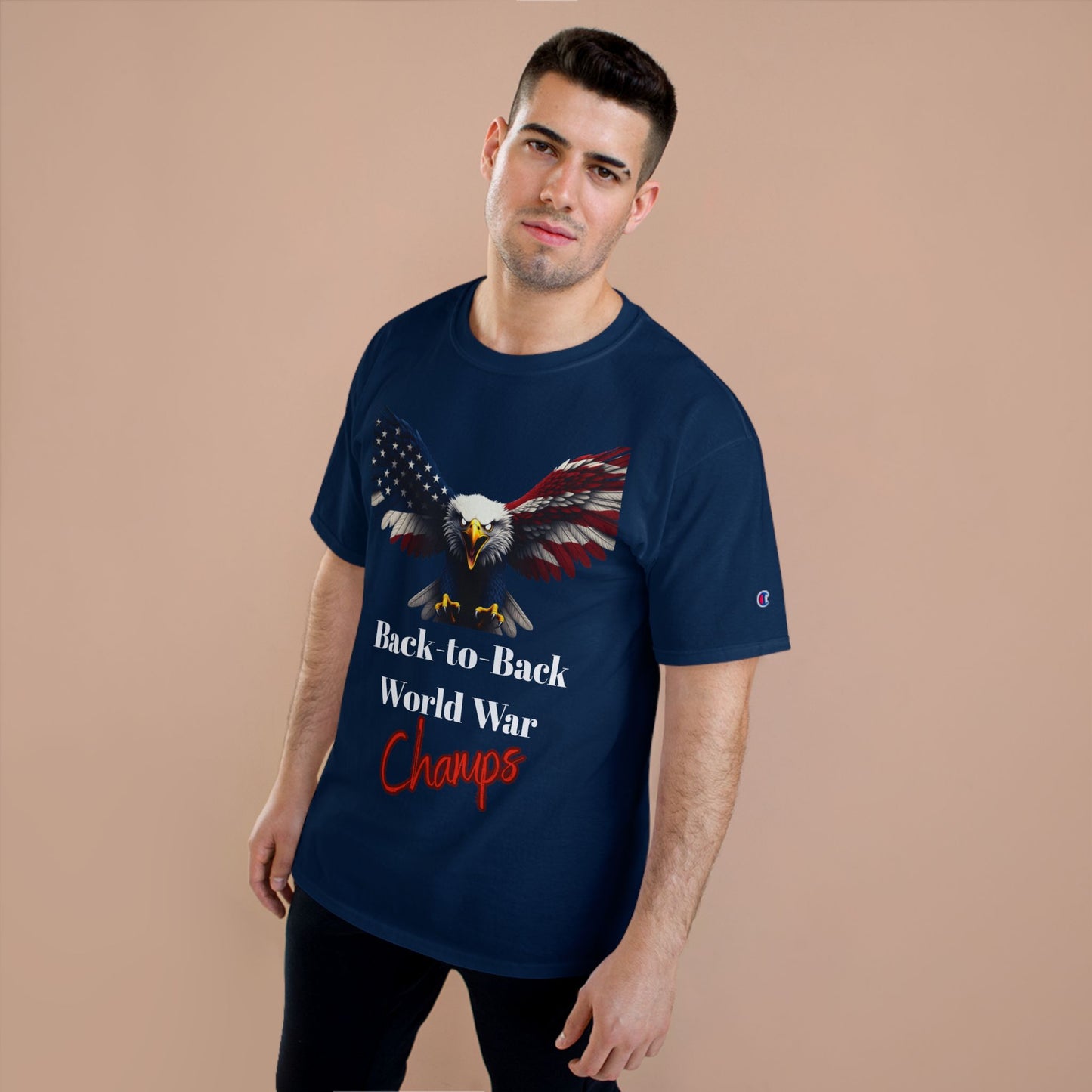 Back-To-Back World War Champs Patriotic Eagle on a Champion T-shirt