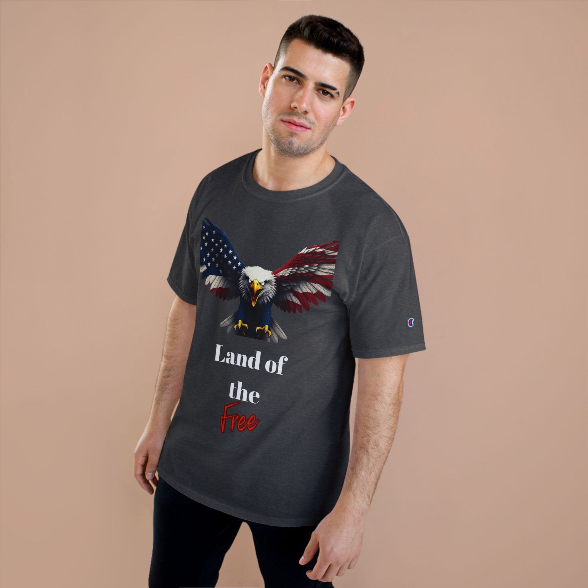 Land Of The Free Patriotic Eagle on a Champion T-shirt
