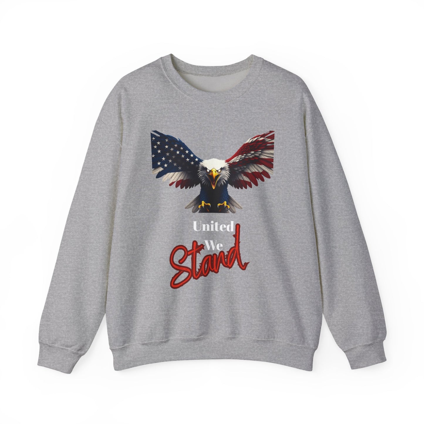 United We Stand Patriotic Eagle text on a Crewneck Sweatshirt
