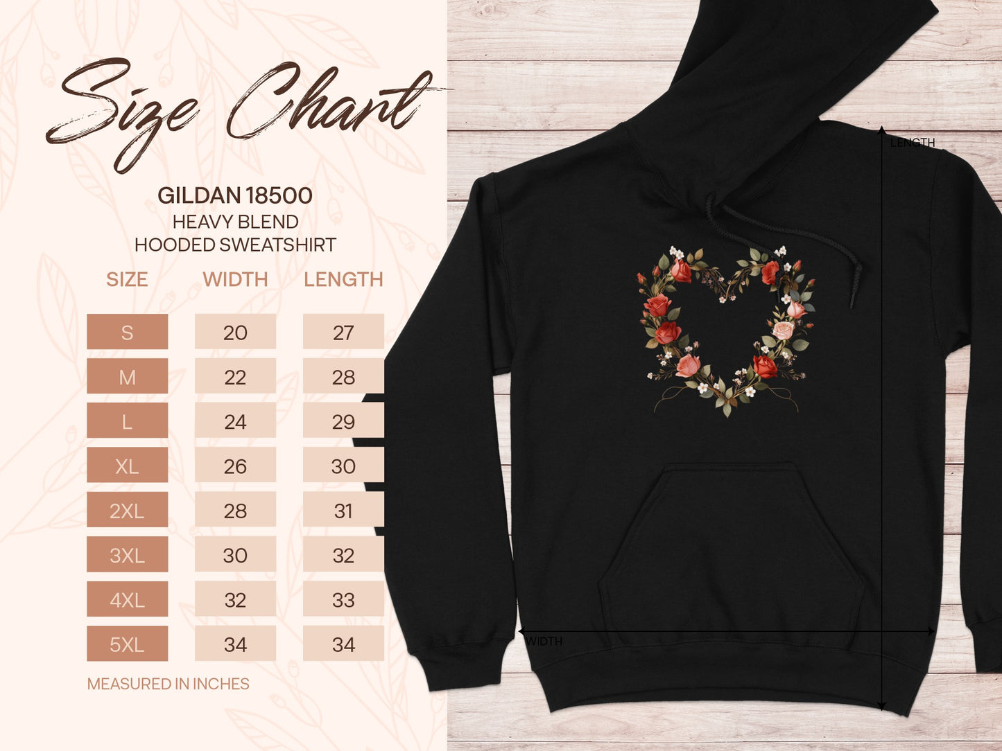 Floral Heart Design Heavy Blend Hooded Sweatshirt