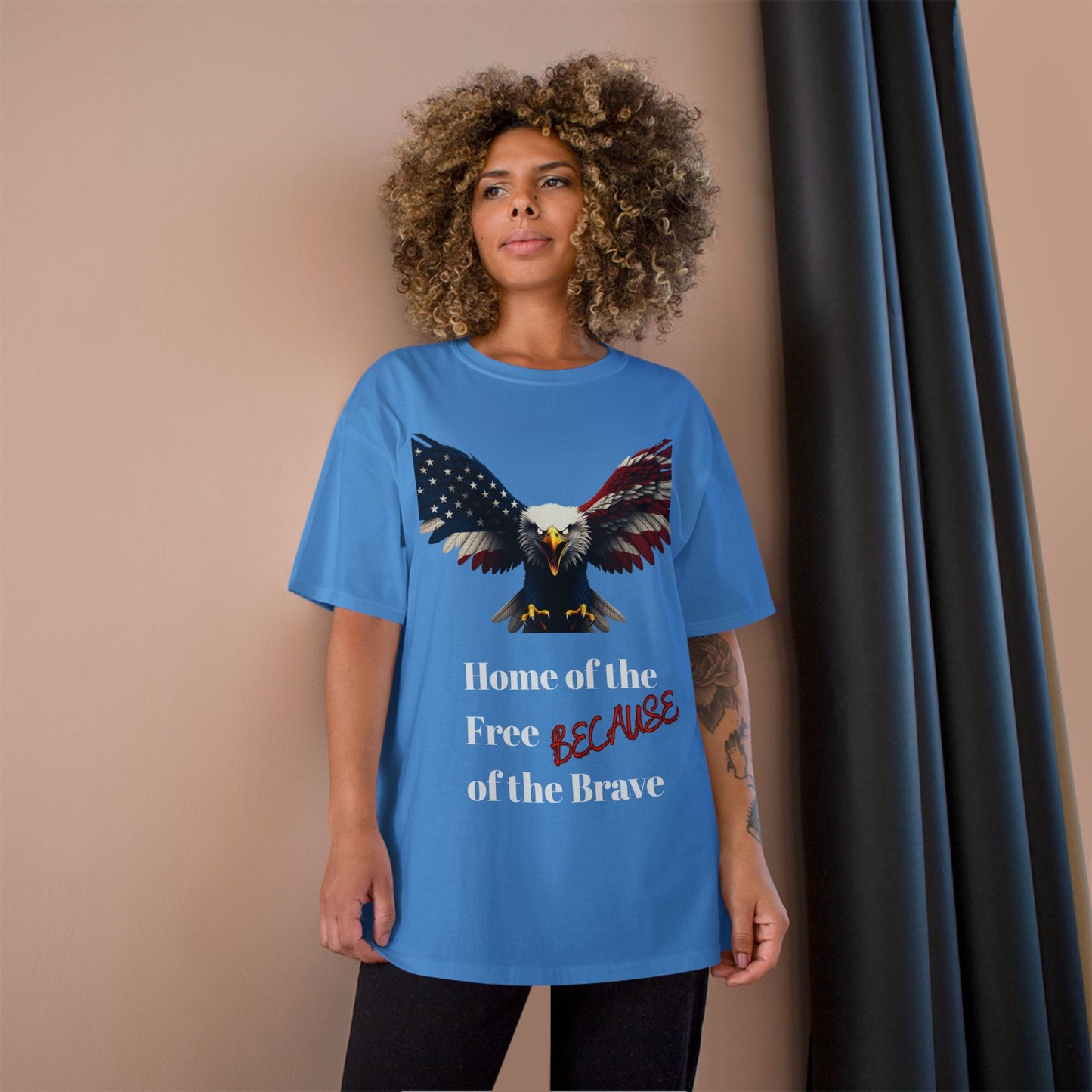 Home Of The Free Because Of The Brave Patriotic Eagle on a Champion T-shirt