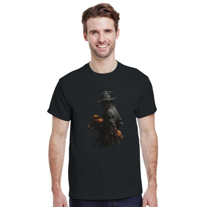 Spooky Pumpkin Scarecrow on a Heavyweight T-shirt