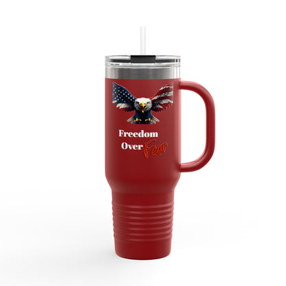 Freedom Over Fear Patriotic Eagle on a 40oz tumbler