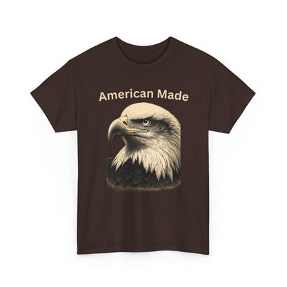 Engraved Eagle - American Made - text on the top of a Heavyweight T-shirt