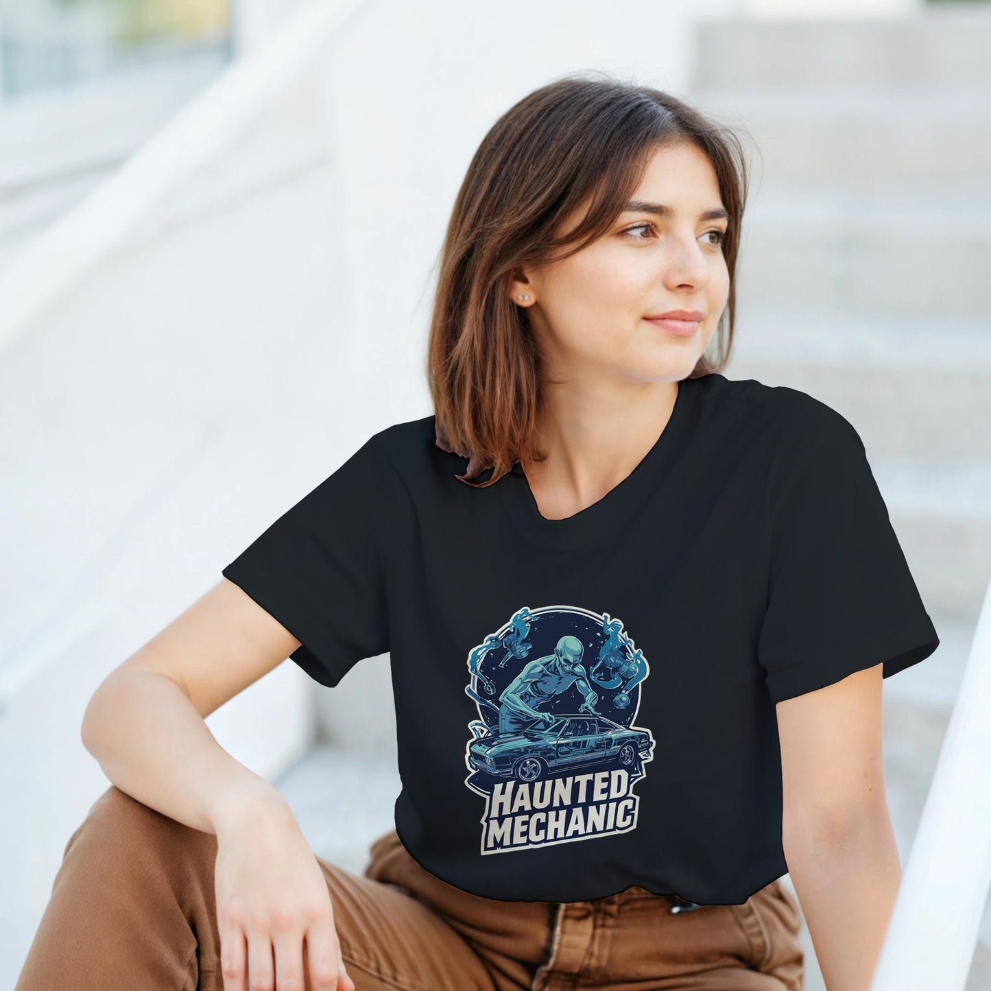 Haunted Mechanic graphic design on a Heavyweight T-shirt