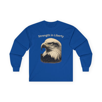 Strength in Liberty text on a Long-Sleeve Tee