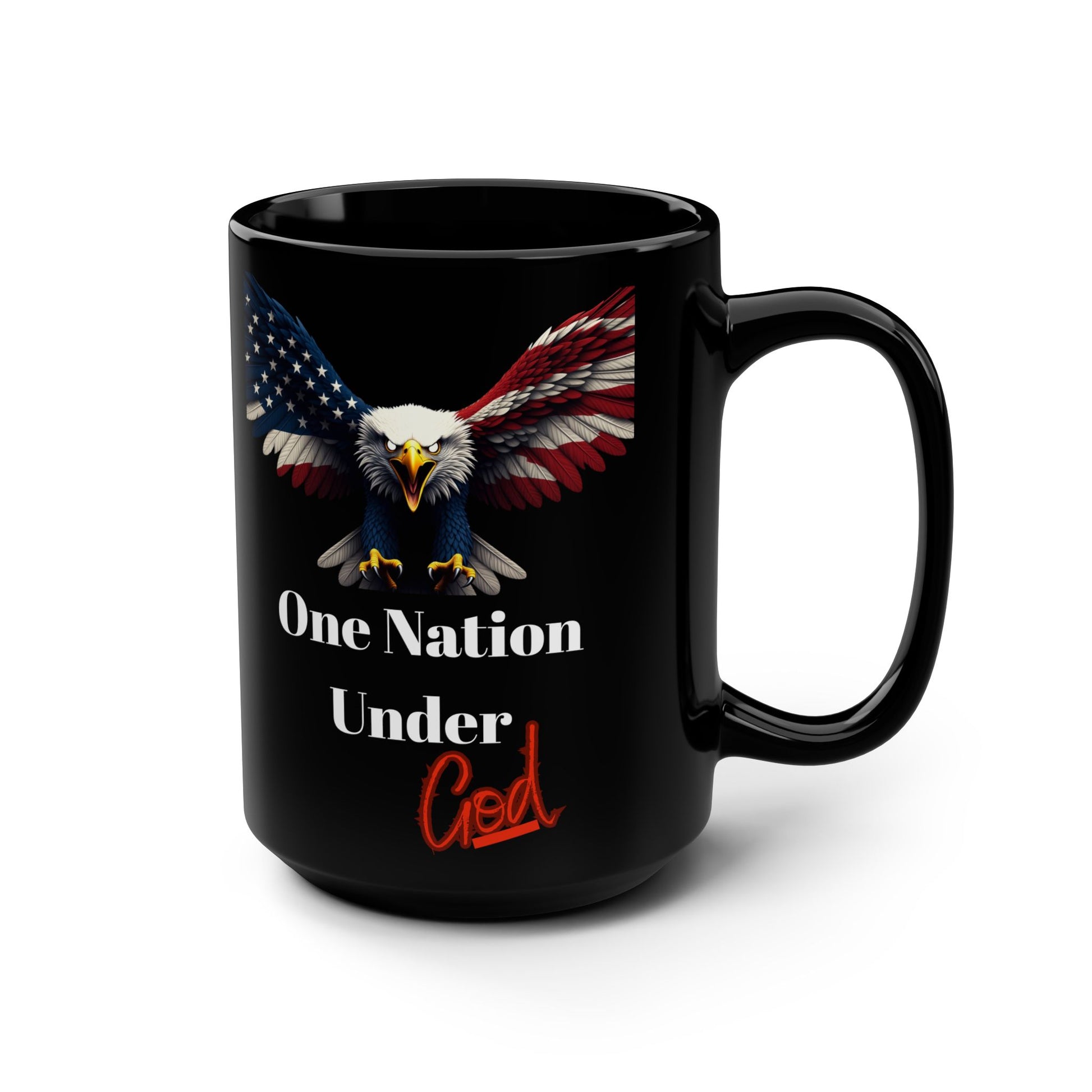 Patriotic Eagle One Nation Under God on a Black Mug 15oz