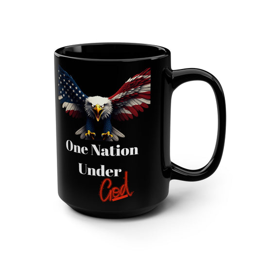 Patriotic Eagle One Nation Under God on a Black Mug 15oz