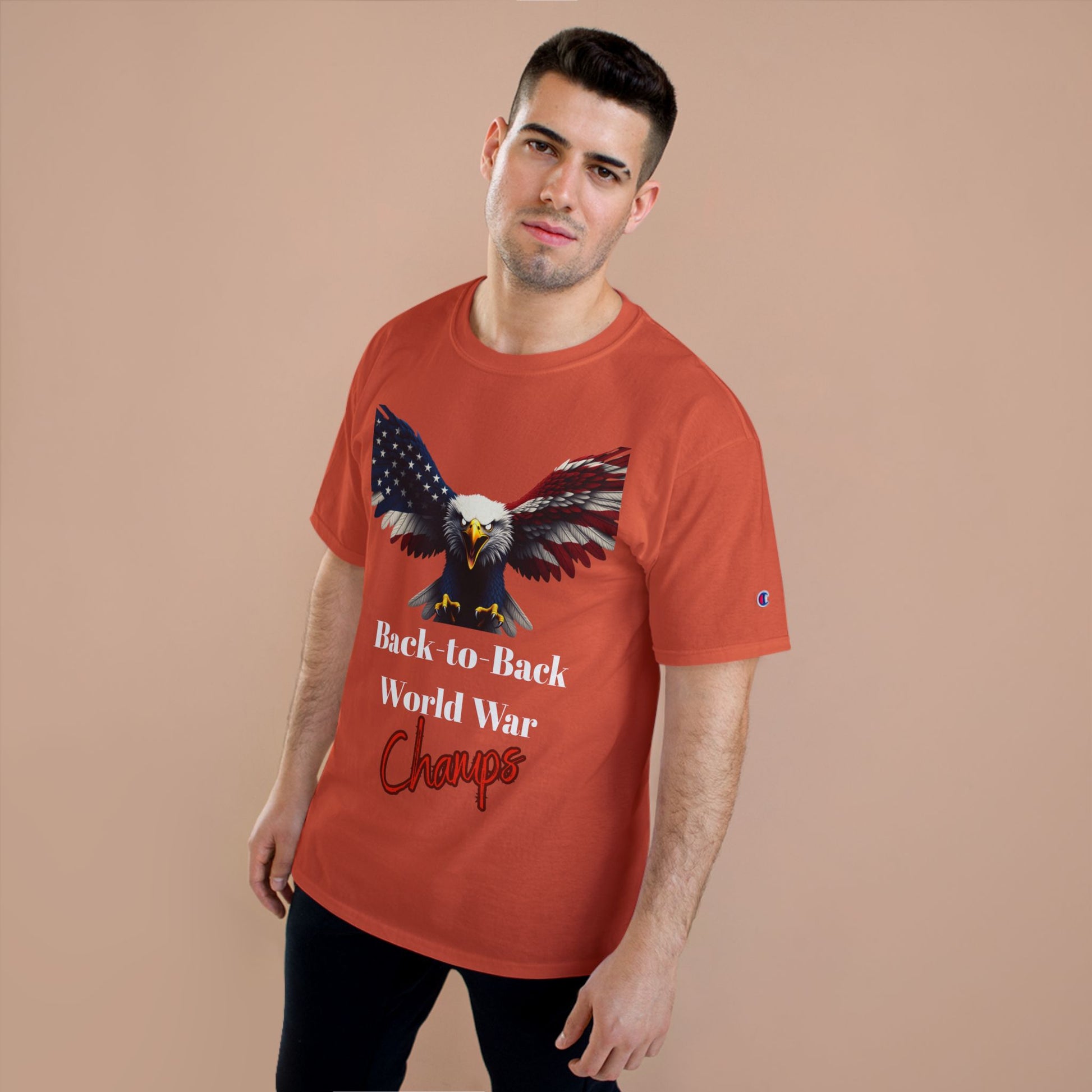 Back-To-Back World War Champs Patriotic Eagle on a Champion T-shirt