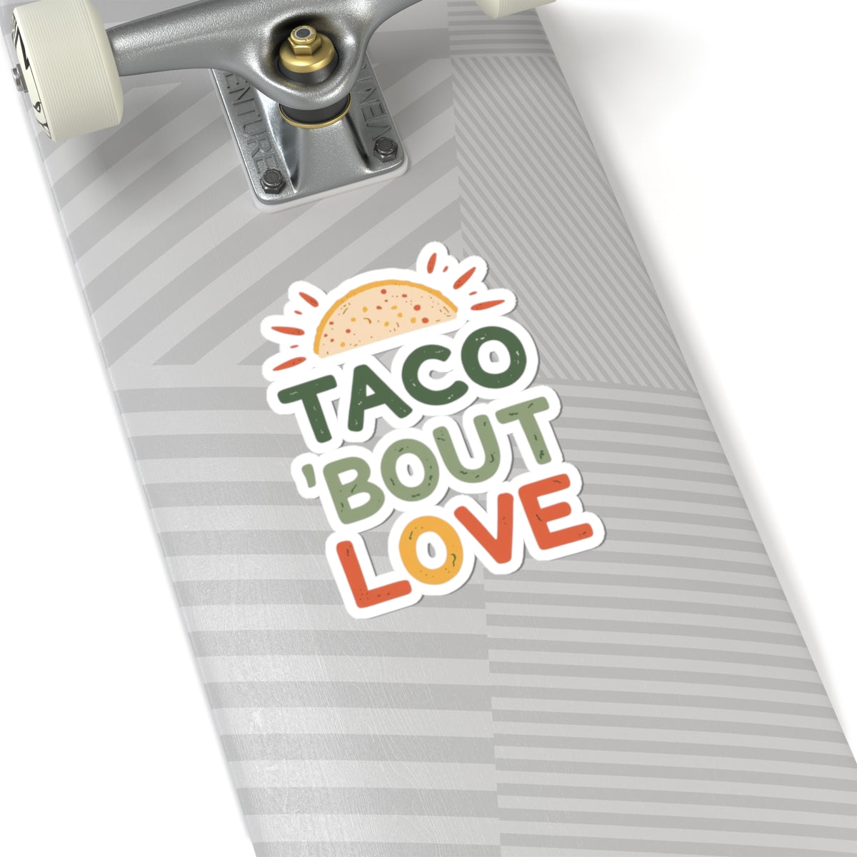 Taco 'Bout Love phrase with a Modern & Minimalist design on Kiss-Cut Stickers