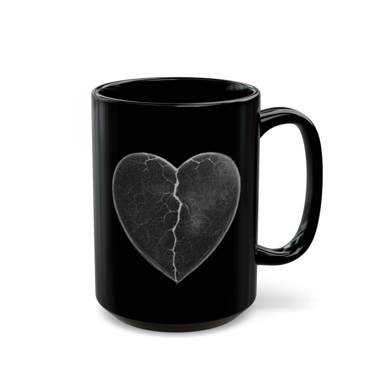 Cracked Heart Design on Black Mug Ideal Gift Item