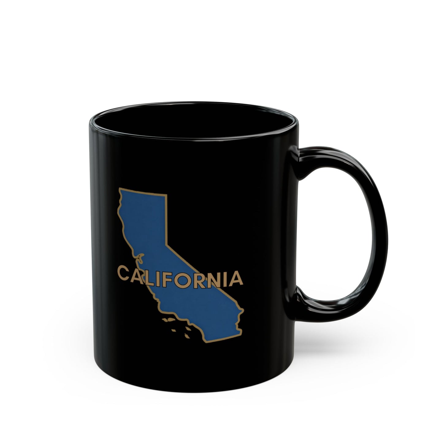 Black mug with a blue outline of California.