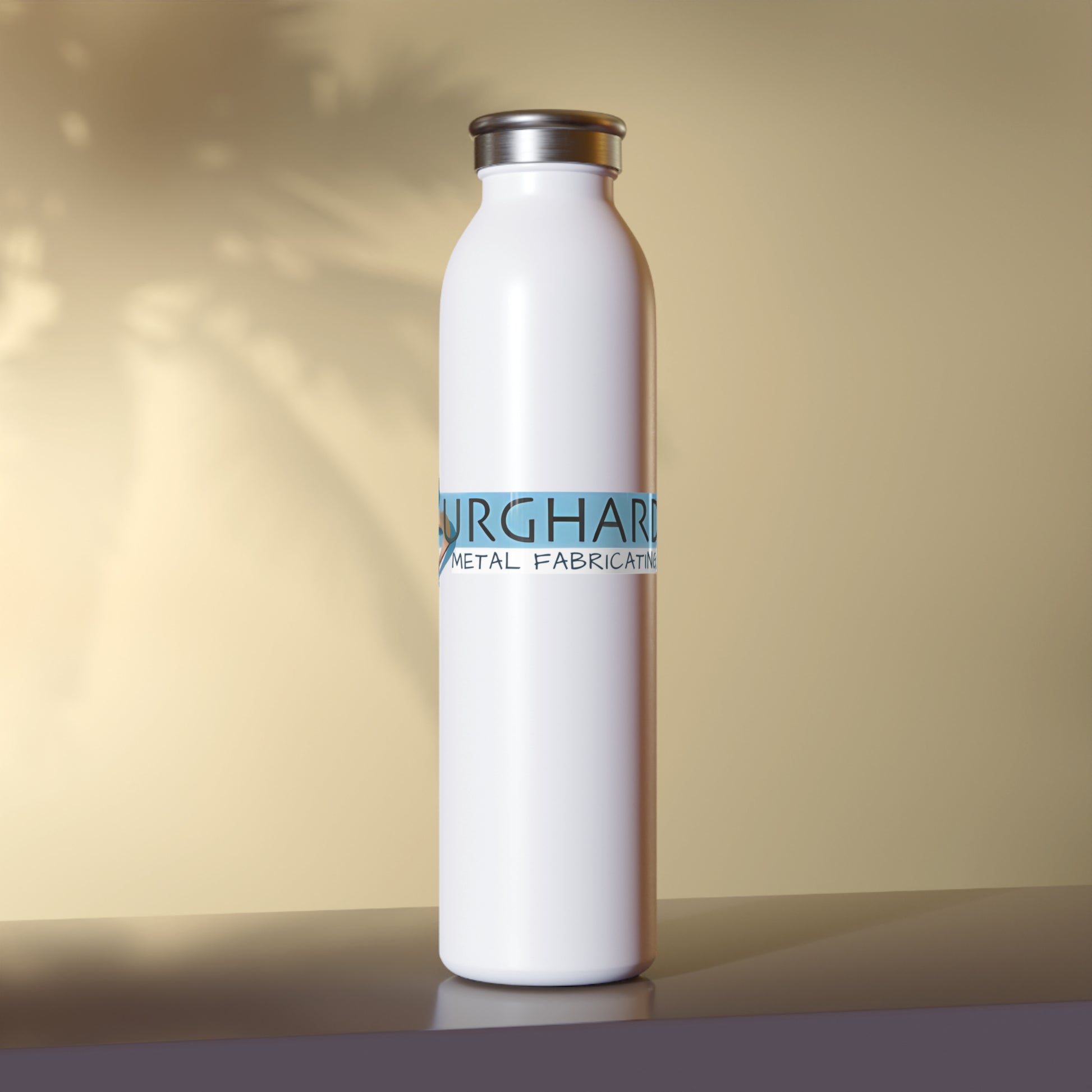 Burghardt Metal Fabricating, Inc., logo on a  20oz Slim Water Bottle