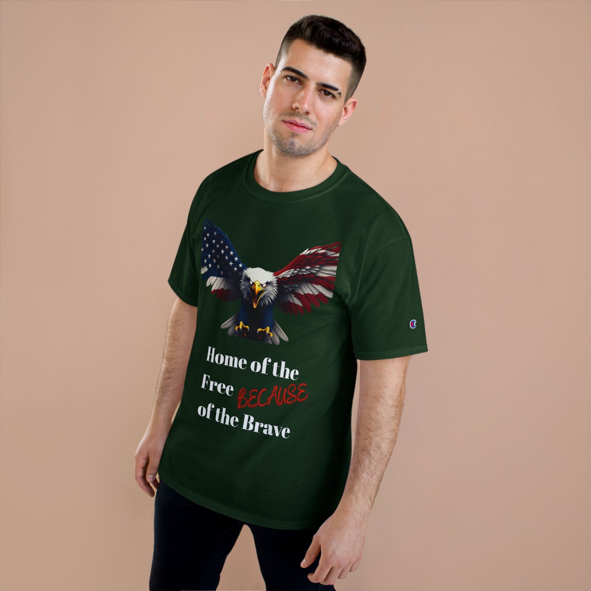 Home Of The Free Because Of The Brave Patriotic Eagle on a Champion T-shirt