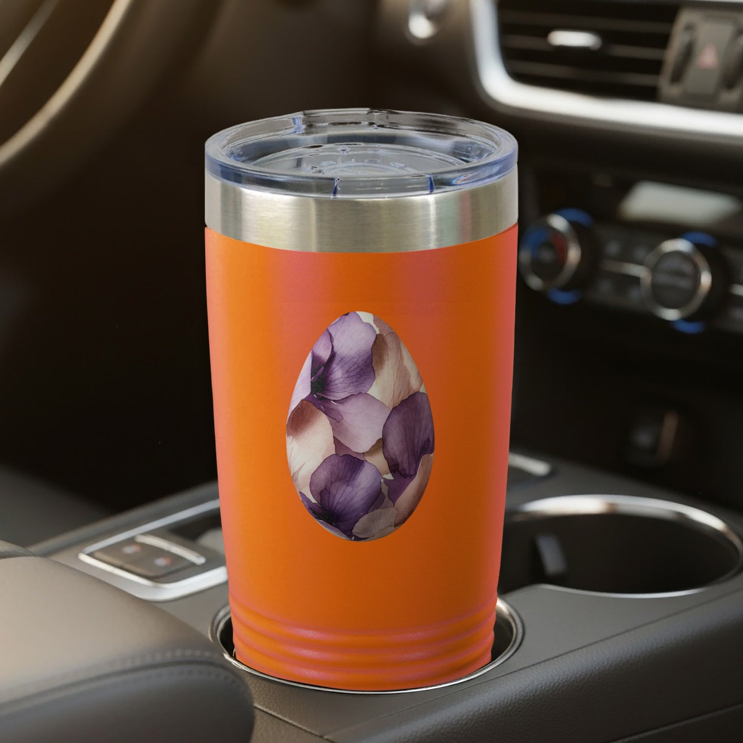 Stylish Orange Tumbler with Floral Egg Accent Design