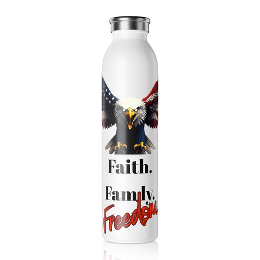 Faith. Family. Freedom Patriotic Eagle on a 20oz Stainless Steel Water Bottle