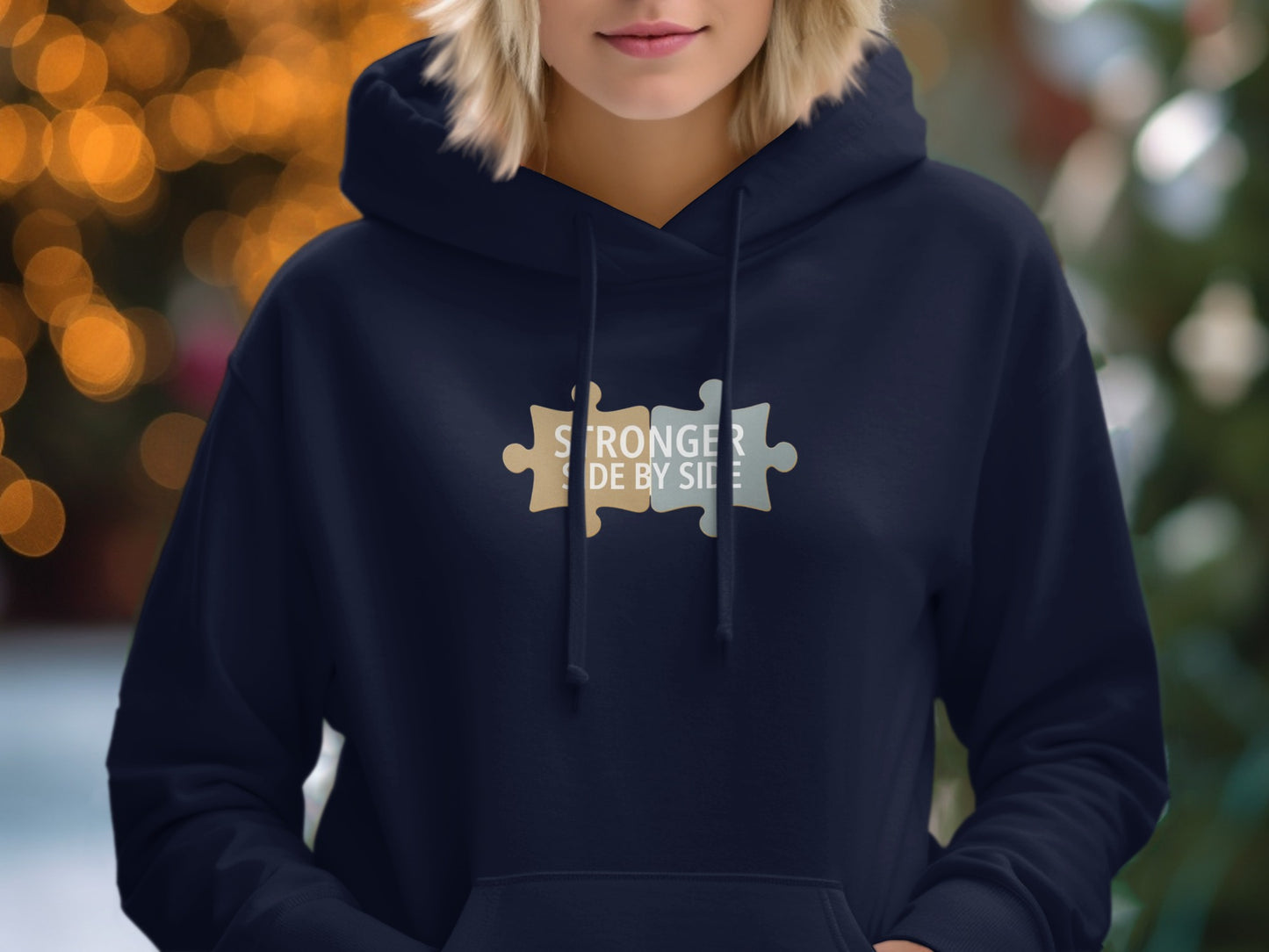 Stronger Side by Side Puzzle Piece Design Hoodie
