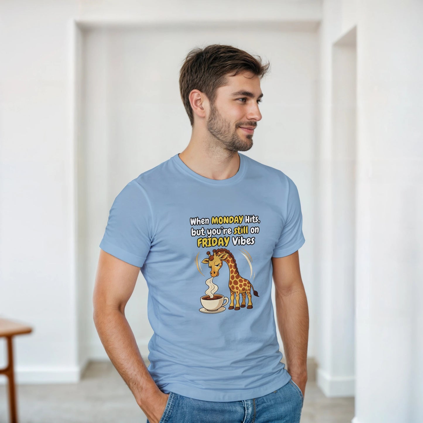 When MONDAY Hits, But You're Still On FRIDAY Vibes Giraffe on a Heavyweight T on a shirt