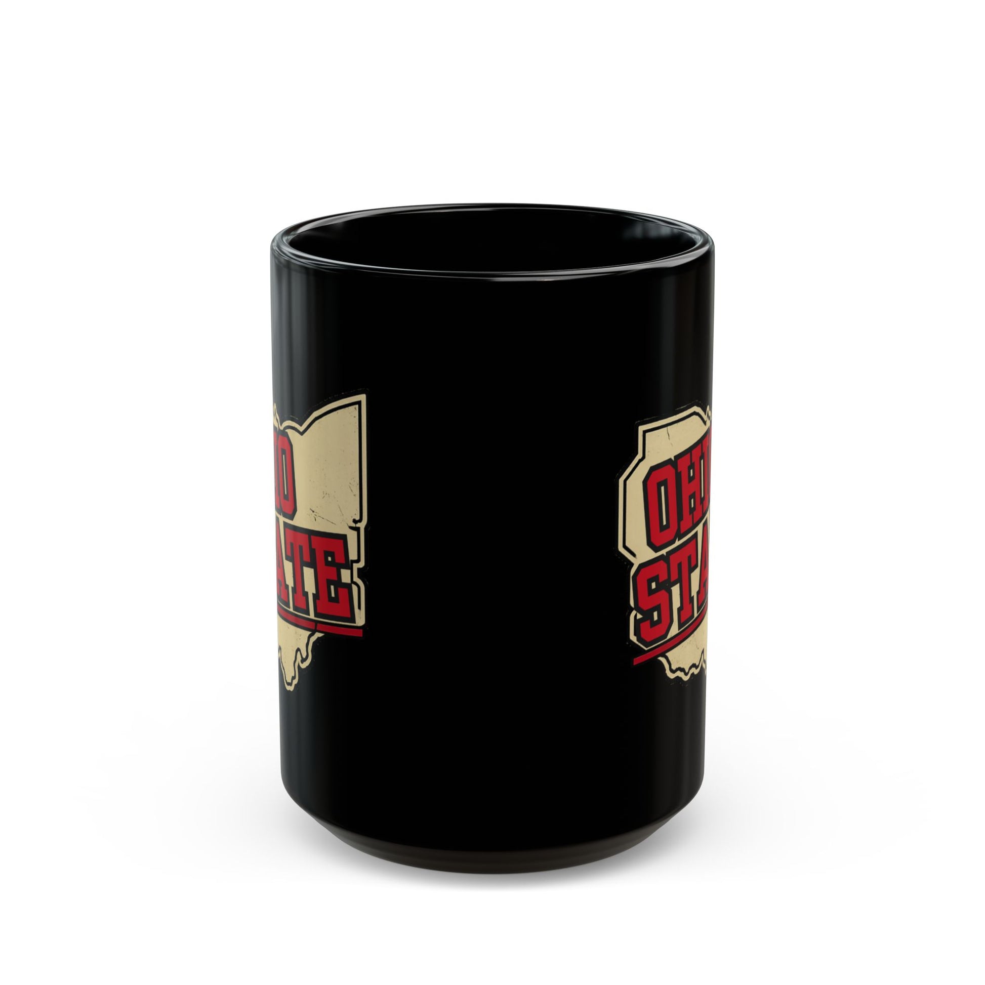 Black mug with "Ohio State" logo in red and white.