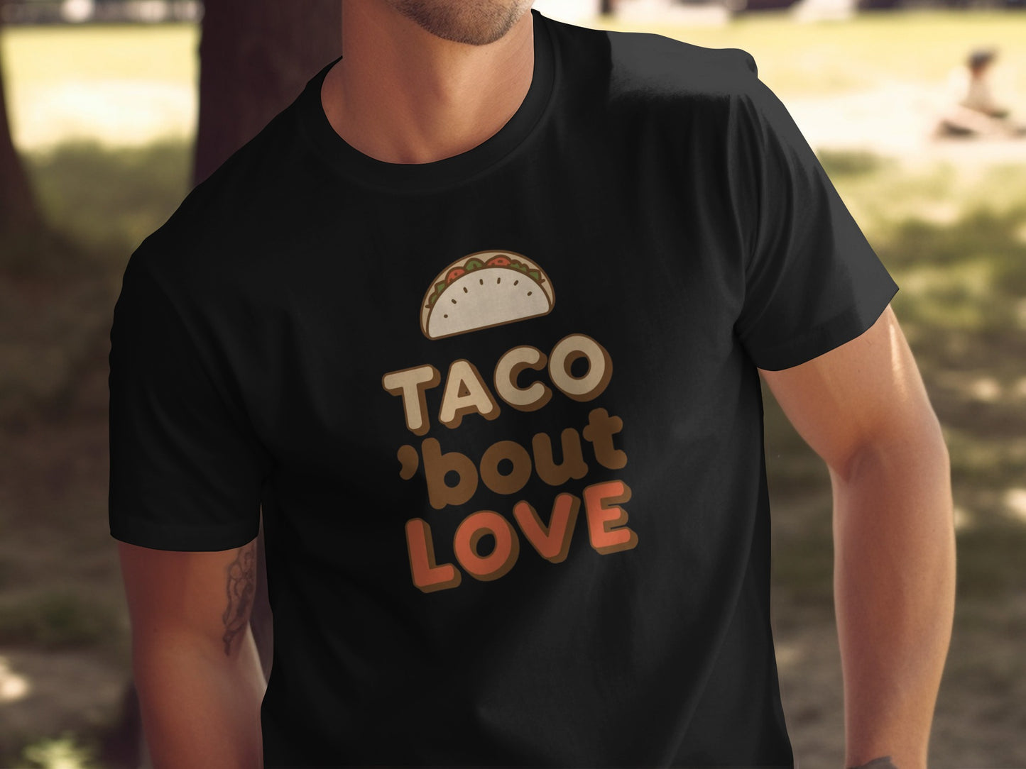 Taco 'Bout Love phrase with a Vintage & Retro design on a Premium Tee