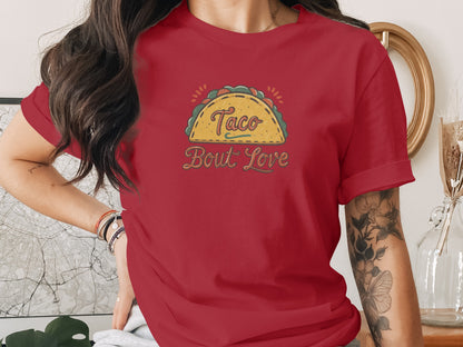 Taco 'Bout Love phrase with a Vintage & Retro design on a Premium Tee