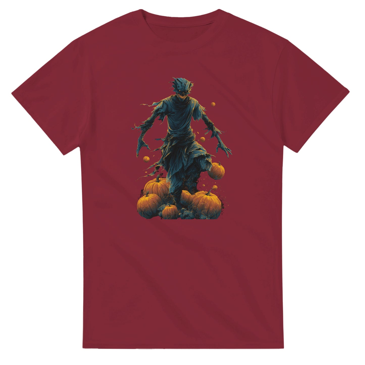 Haunting Harvest Scarecrow on a Heavyweight T-shirt