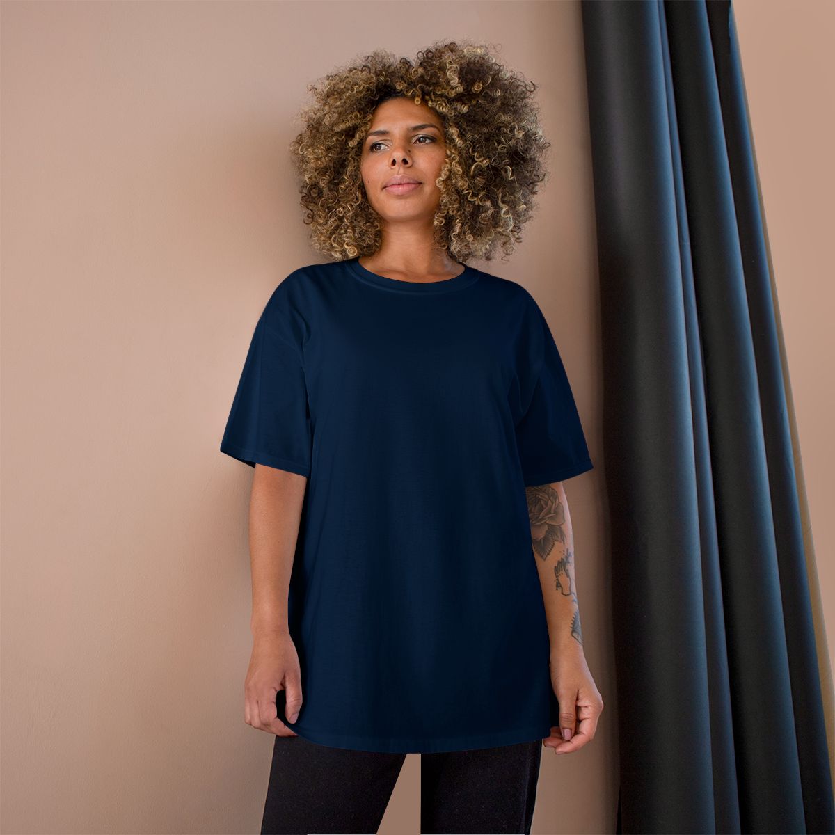 Comfortable Loose Fit Casual Navy Blue T-Shirt