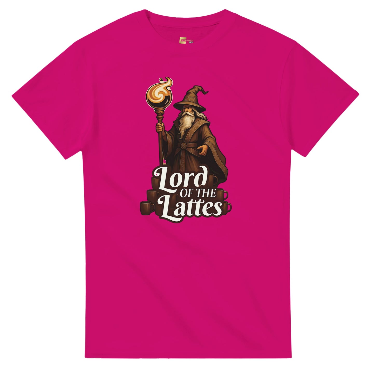 Lord of the Lattes graphic design on a Heavyweight T-shirt