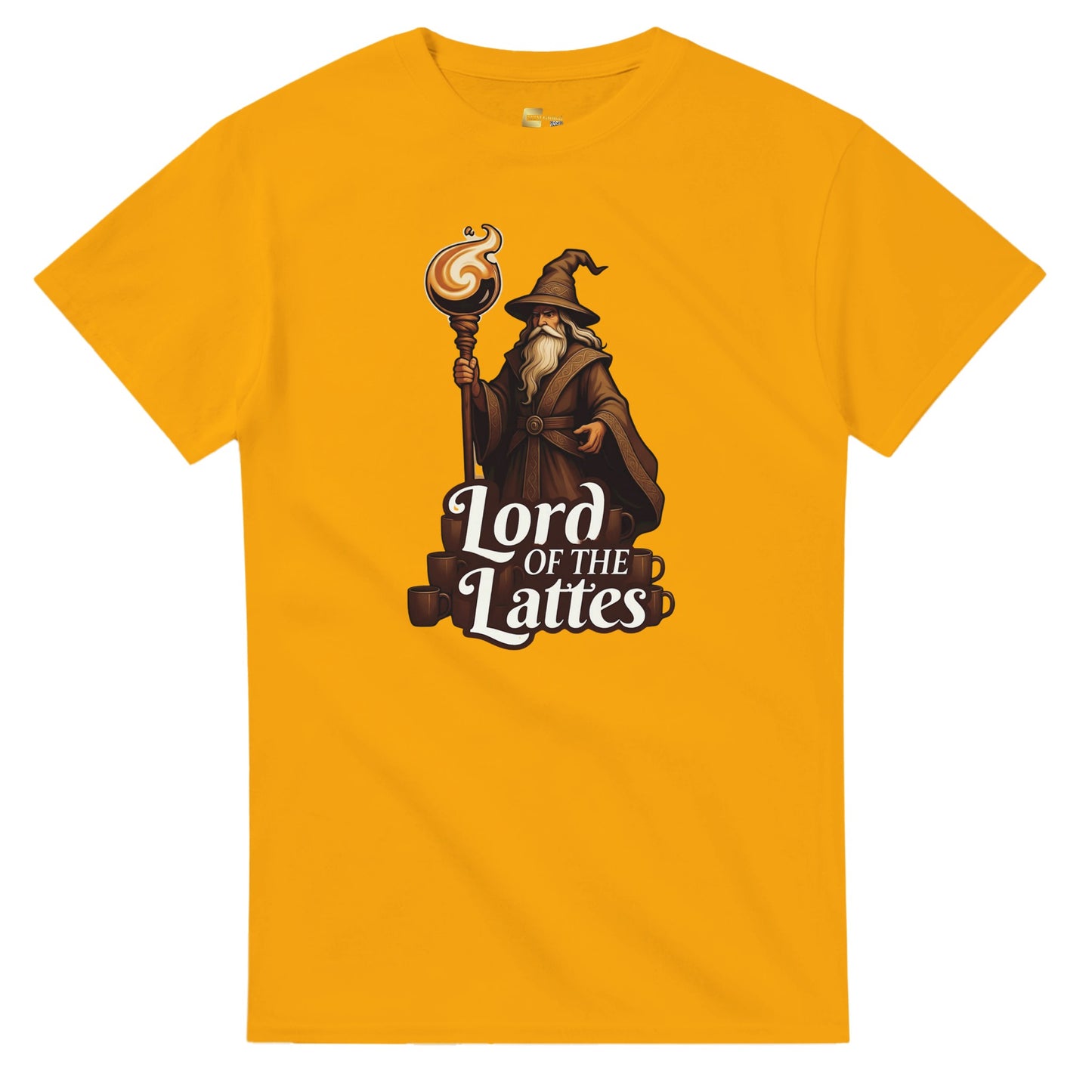 Lord of the Lattes graphic design on a Heavyweight T-shirt