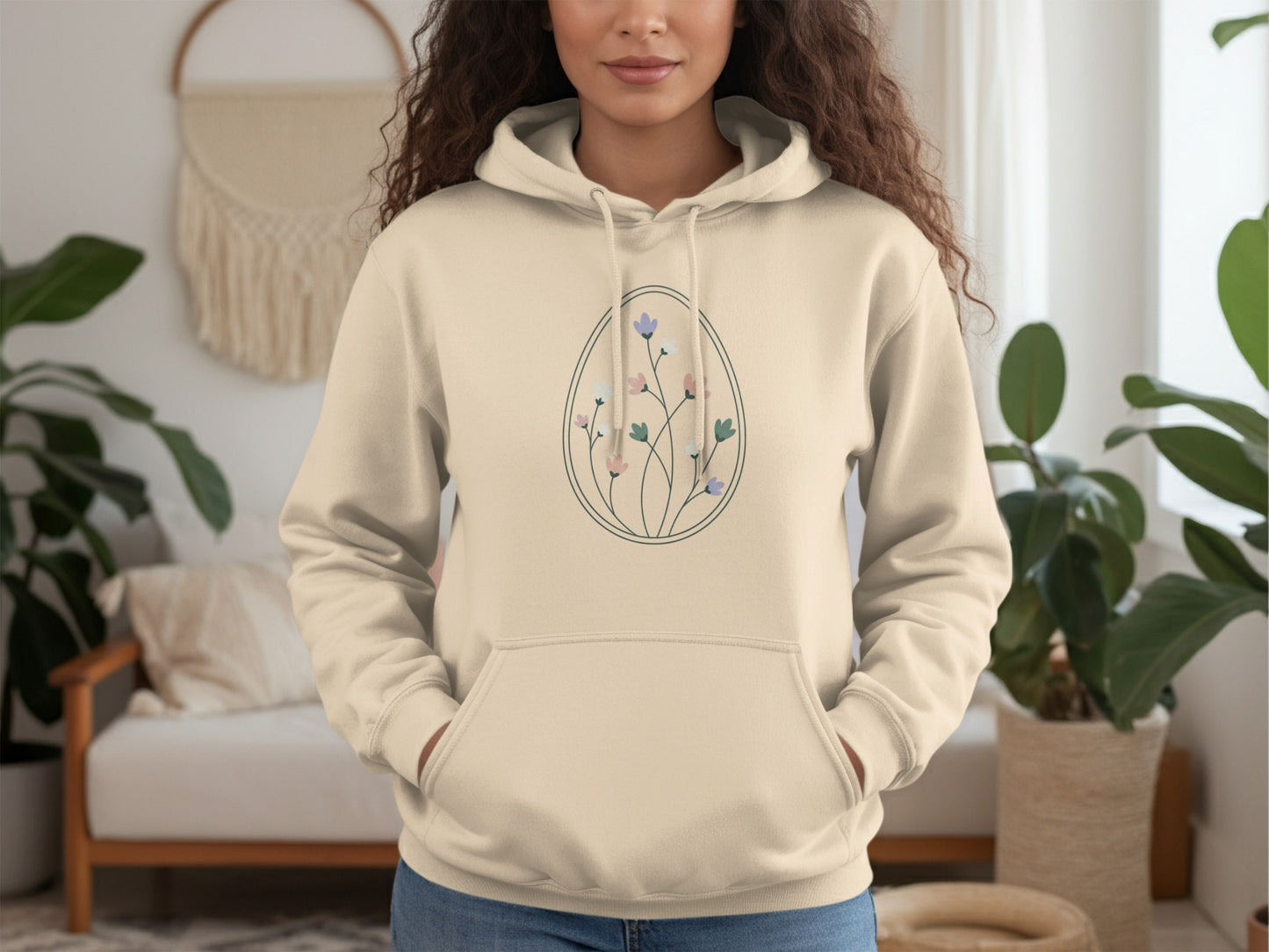 Elegant Pastel Floral Motif Beige Hoodie Product