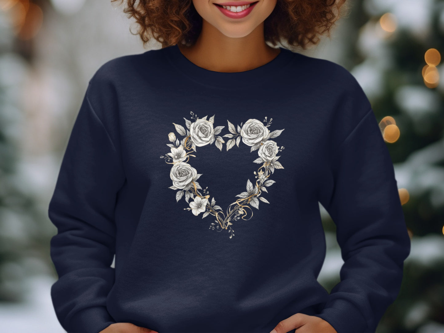 Elegant Floral Heart Design on a Cozy Sweatshirt