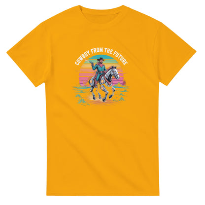 Retro-Futuristic Cowboy graphic design on a Heavyweight T-shirt