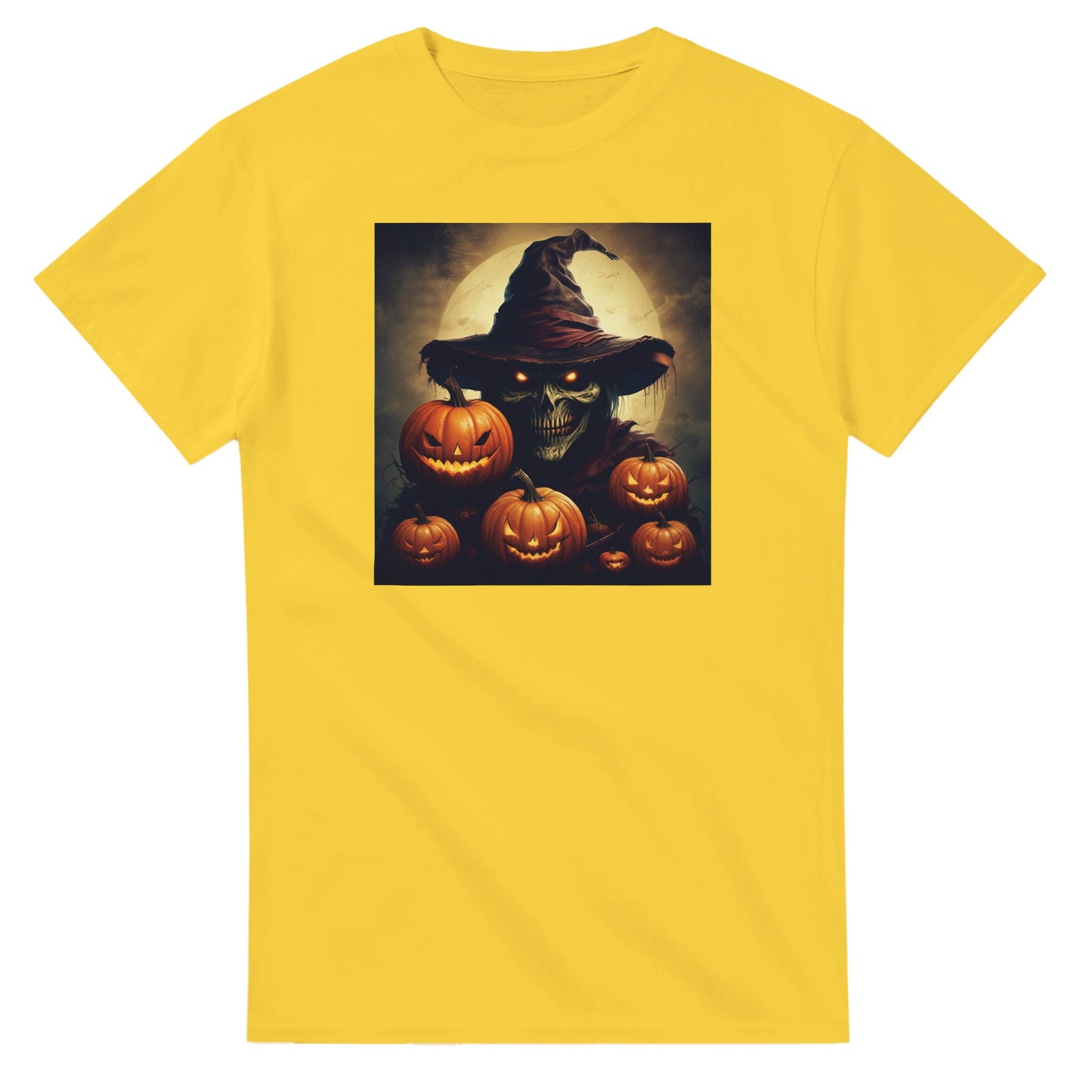 Spooky Skull Wizard & Jack-o'-Lanterns on a Heavyweight T-shirt